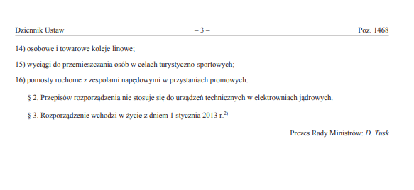 Rozporządzenie Rady Ministrów z dnia 7 grudnia 2012 r. w sprawie rodzajów urządzeń technicznych podlegających dozorowi technicznemu